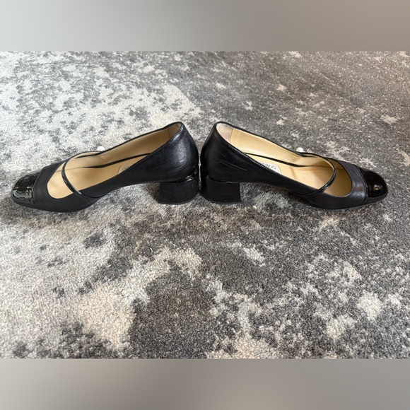 Jimmy Choo Elisa 45 Black Napa and Patent Leather Ballerina Pumps